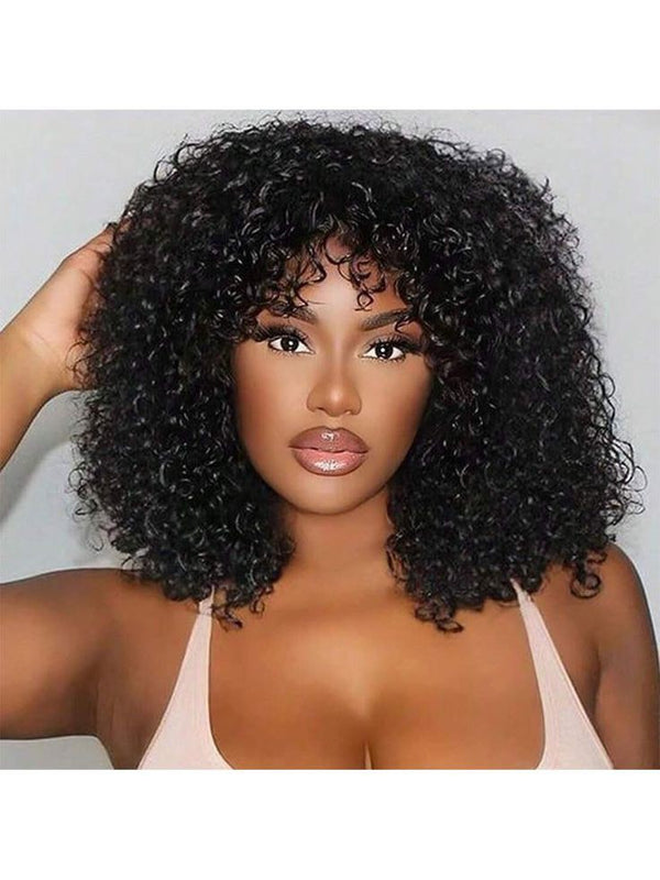 Kinky curly bangs bob wig